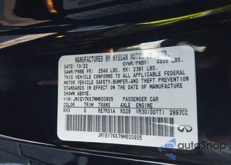 2022 Infiniti Q60 Luxe from USA, damaged, VIN JN1EV7KK7NM600905